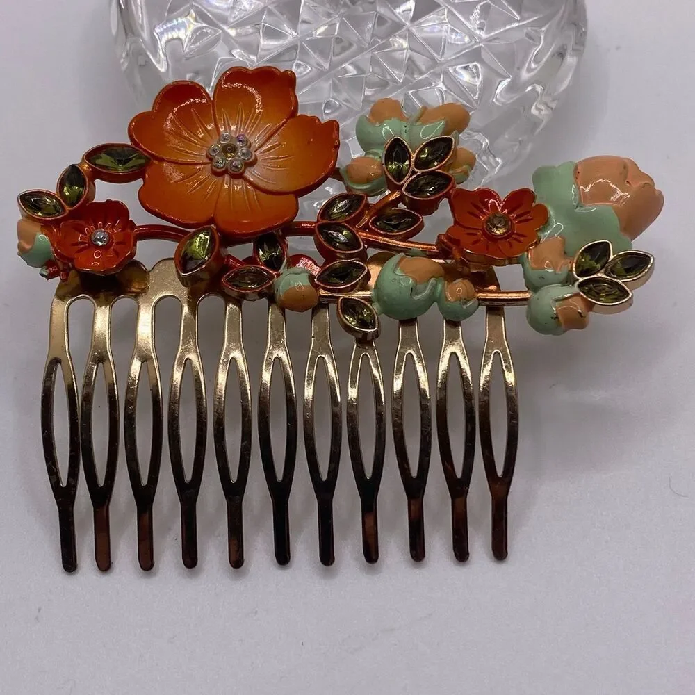 Vintage Euro Disney Hair Comb, Orange Flower Hair Comb, Hair Jewelry